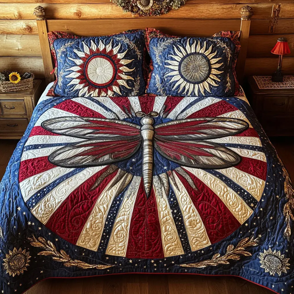 Patriotic Flight  Quilted Bedding Set  King Size Bed Set Best 4Th Of July Gifts
