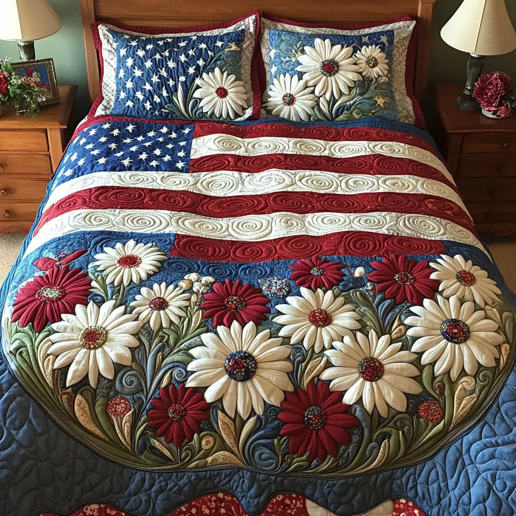 Patriotic Heartland Quilted Bedding Set American Flag Duvet Covers Fourth Of July Birthday Gifts
