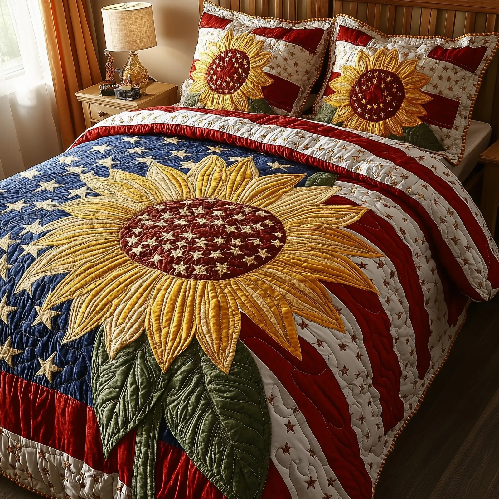 Patriotic Suower  Quilted Bedding Set  Duvet Cover Queen Best 4Th Of July Gifts
