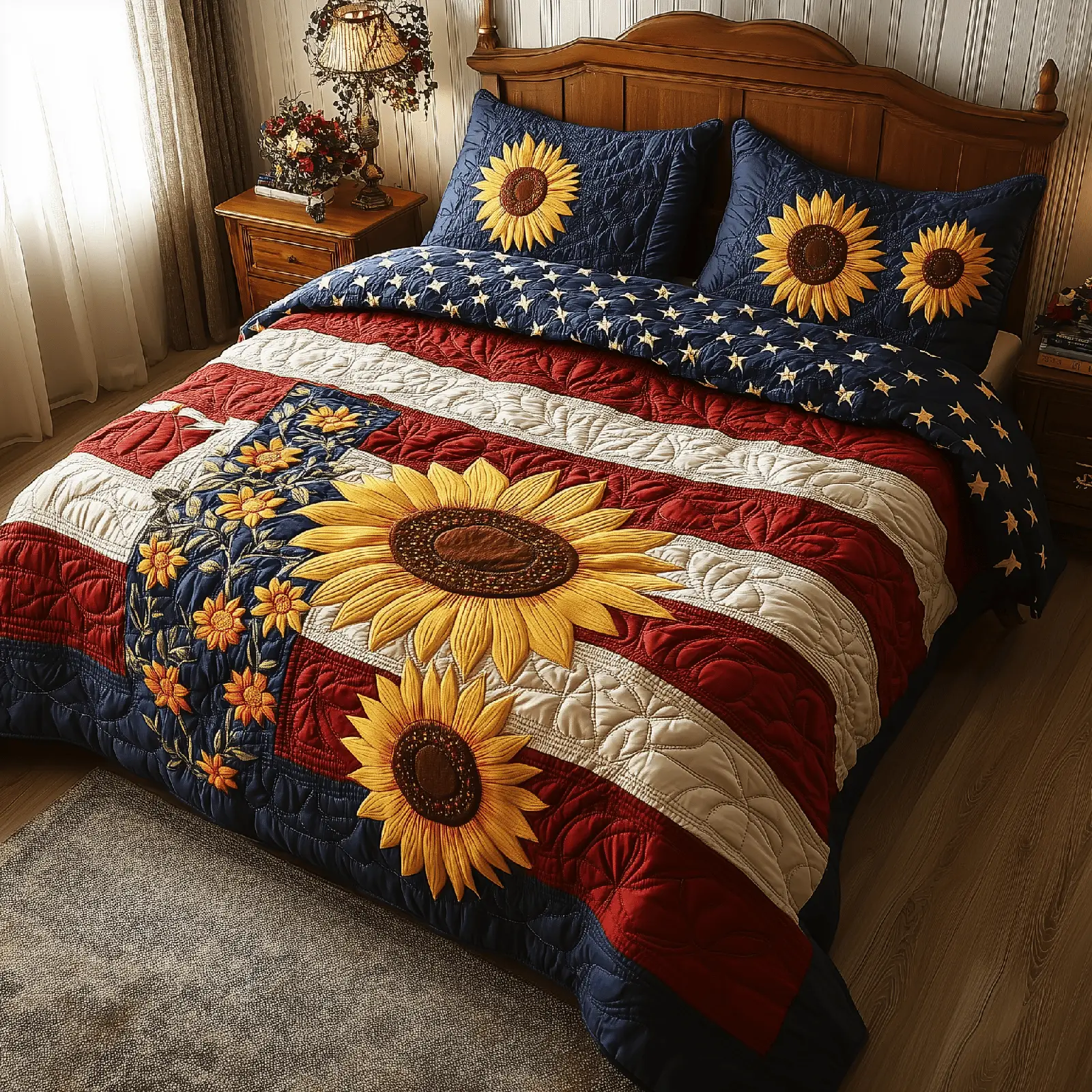 Patriotic Suower  Quilted Bedding Set Duvet Cover Queen Cute 4Th Of July Gifts