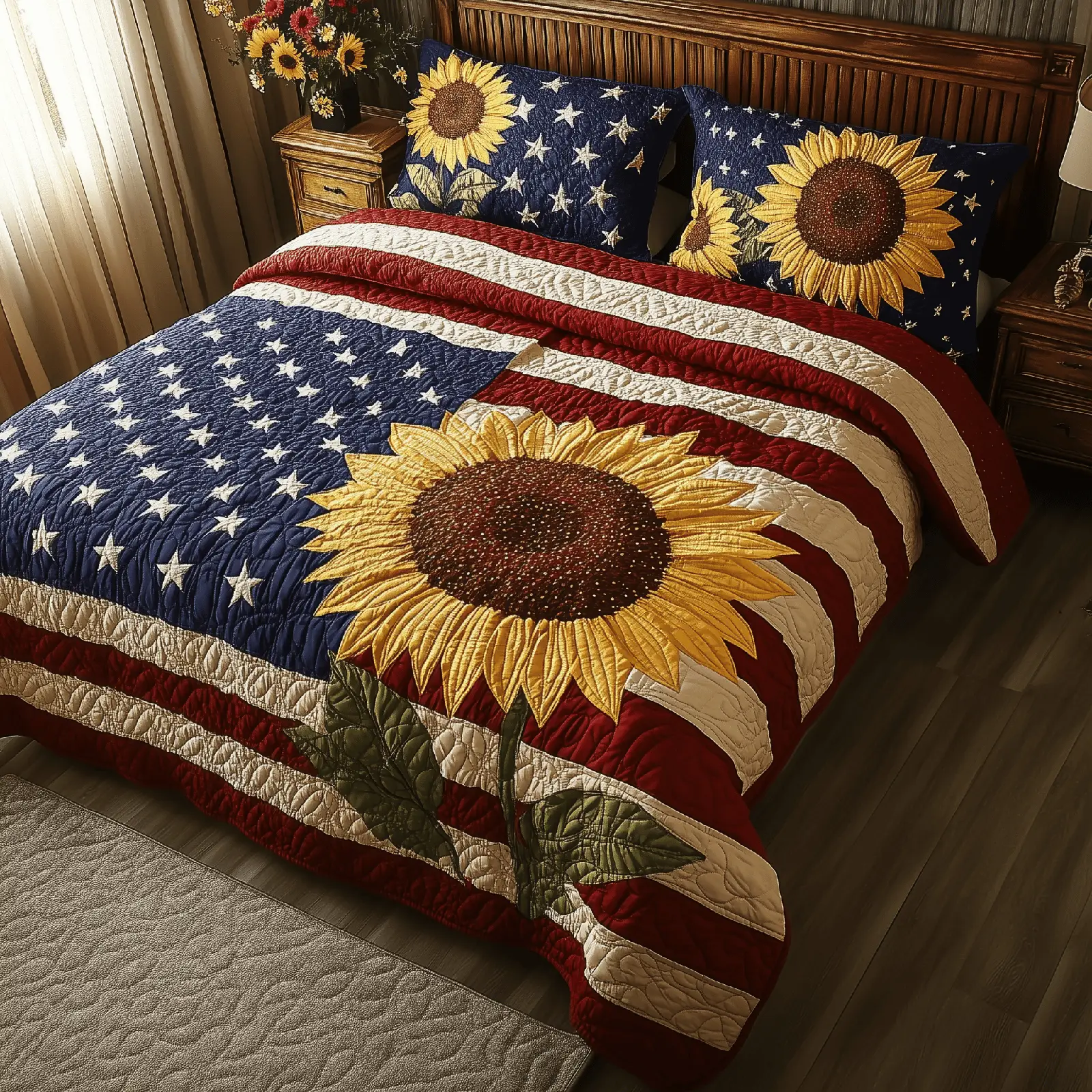 Patriotic Suower Quilted Bedding Set Fourth Of July Birthday Presents