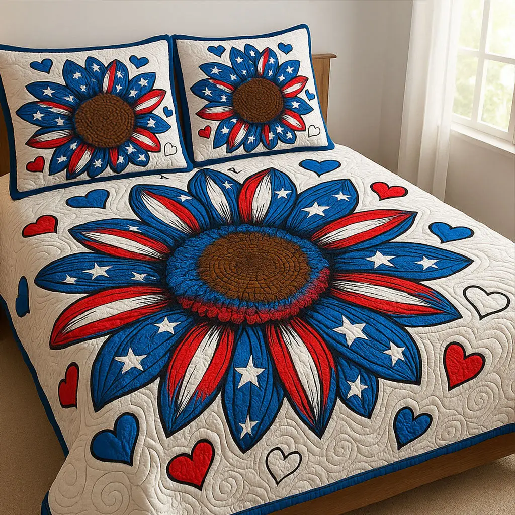 Patriotic Suower Quilted Bedding Set King Size Bed Set Best 4Th Of July Gifts Patriotic Suower Quilted Bedding Set King Size Bed Set Best 4Th Of July Gifts - Image 1