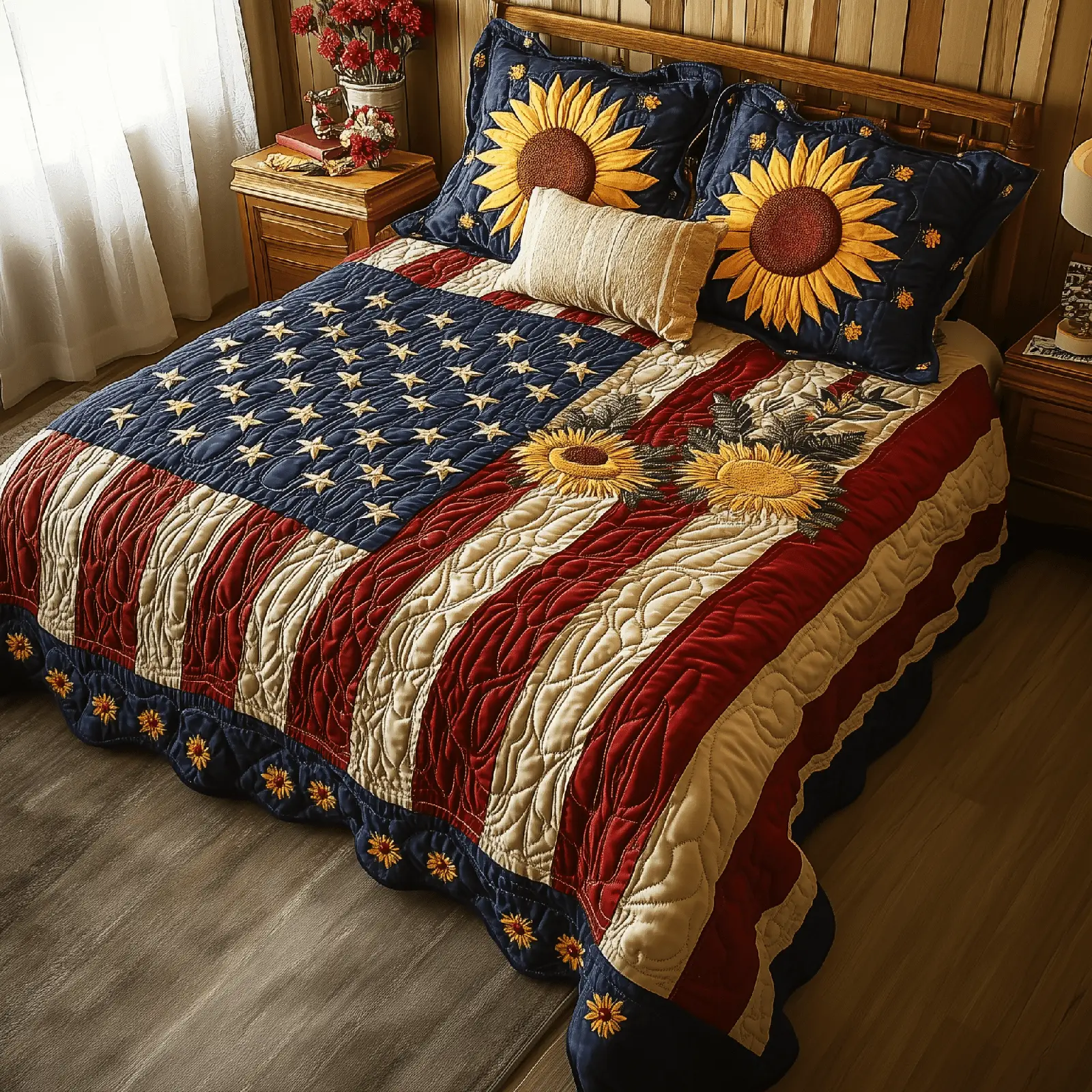 Patriotic Suower  Quilted Bedding Set King Size Duvet Cover 4Th Of July Hostess Gift Ideas
