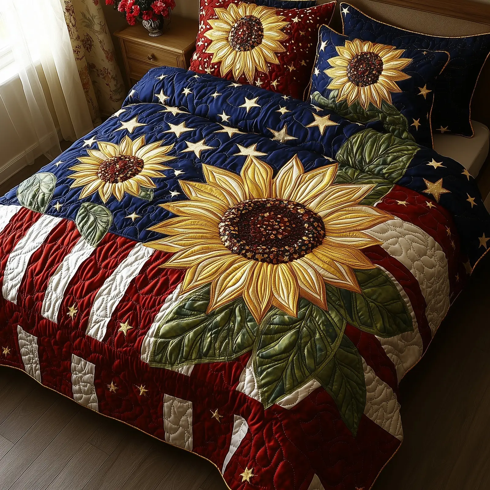 Patriotic Suower Quilted Bedding Set King Size Quilt Fourth Of July Gift Ideas Patriotic Suower Quilted Bedding Set King Size Quilt Fourth Of July Gift Ideas - Image 1