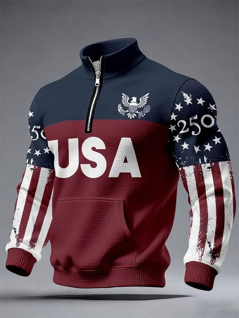 Patriotic USA 250 Years Waffle Half Zip Sweatshirt 250Th Anniversary Apparel Gift For Men Patriotic USA 250 Years Waffle Half Zip Sweatshirt 250Th Anniversary Apparel Gift For Men - Image 1