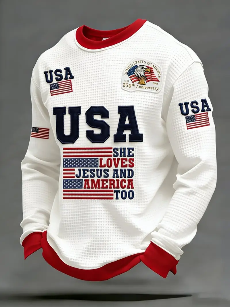 Patriotic USA 250th Anniversary Sweatshirt She Loves Jesus And America Too Apparel Gift Idea