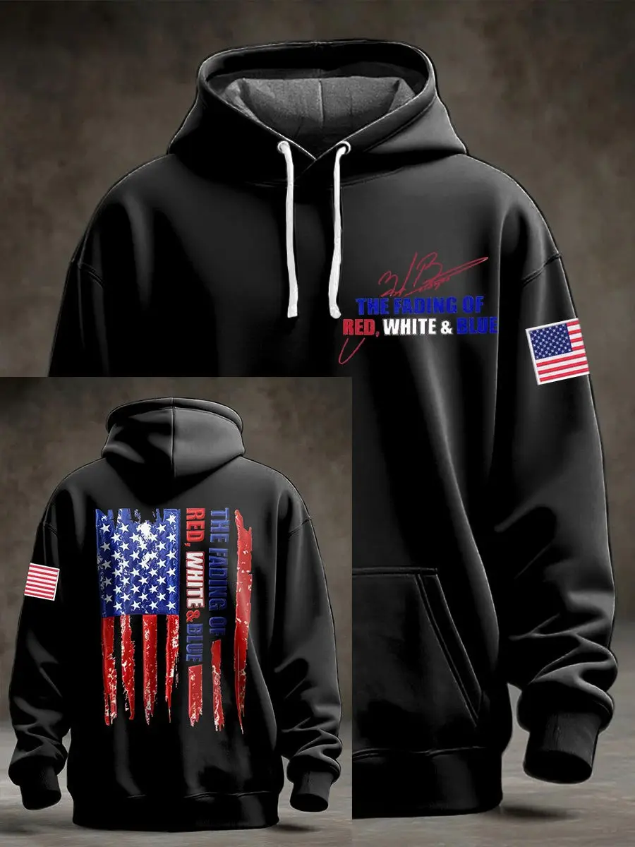 Patriotic USA Flag Hoodie The Fading Of Red White And Blue Presents For Men Patriotic USA Flag Hoodie The Fading Of Red White And Blue Presents For Men - Image 1
