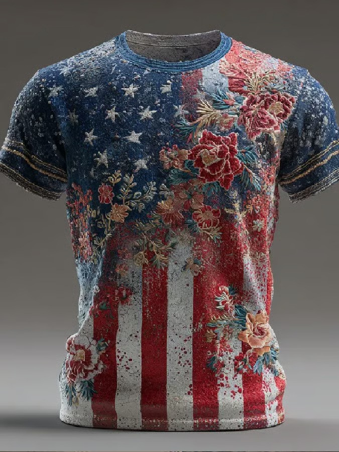 Patriotic Vintage Floral American Flag T-Shirt 250 Years Of Independence USA Commemorative Gift For Her