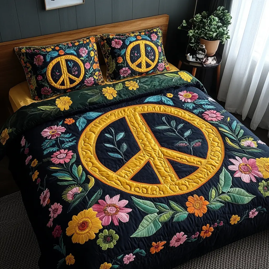 Peace Garden Quilted Bedding Set Stylish Bed Sheet Set for Modern Home
