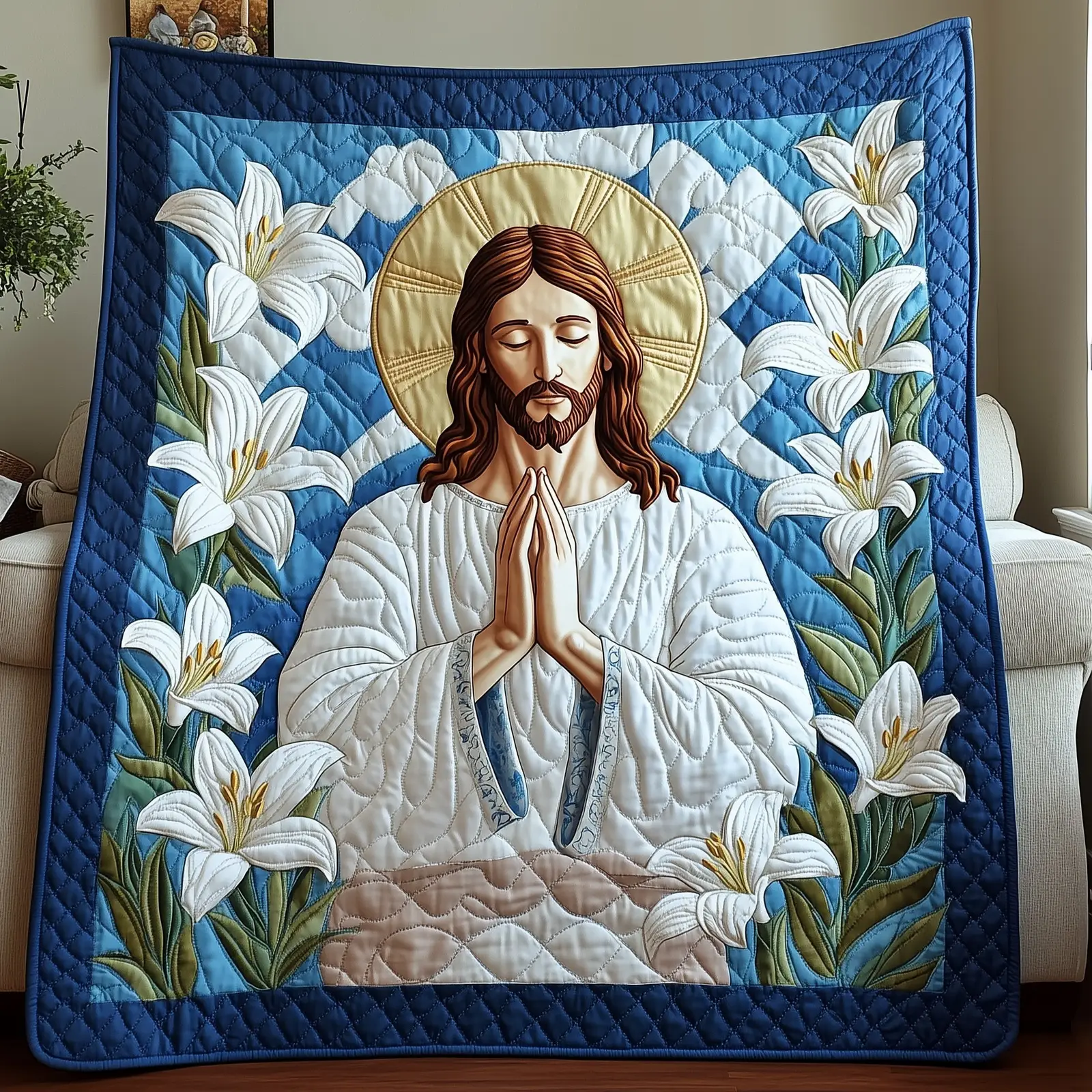 Peace Of Christ Quilted Blanket Religious Jesus And White Lilies Jesus Gifts For Christmas