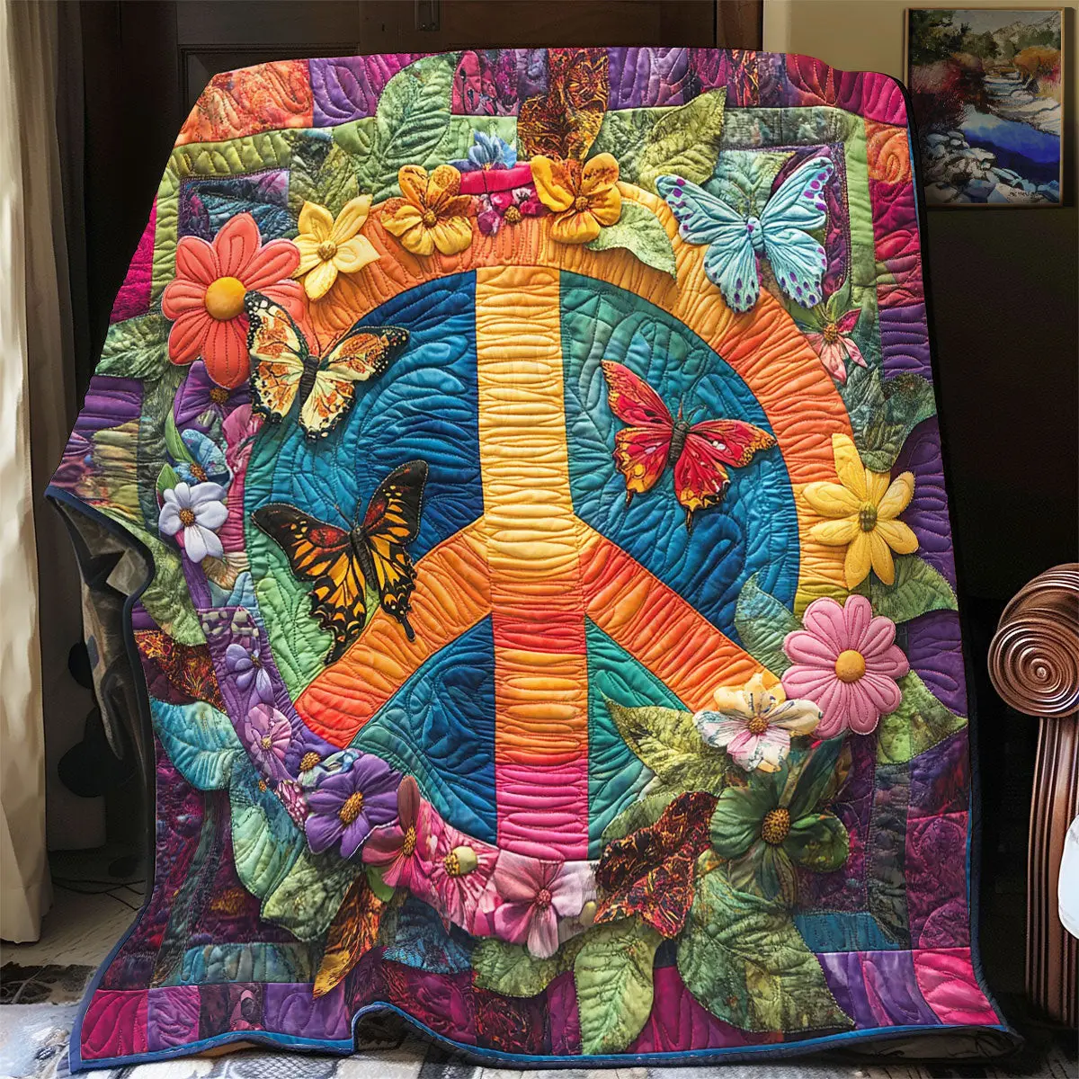 Peace Sign Flower Quilt Luxury Throw Blankets Bonus Mom Gifts Mother's Day Ideas