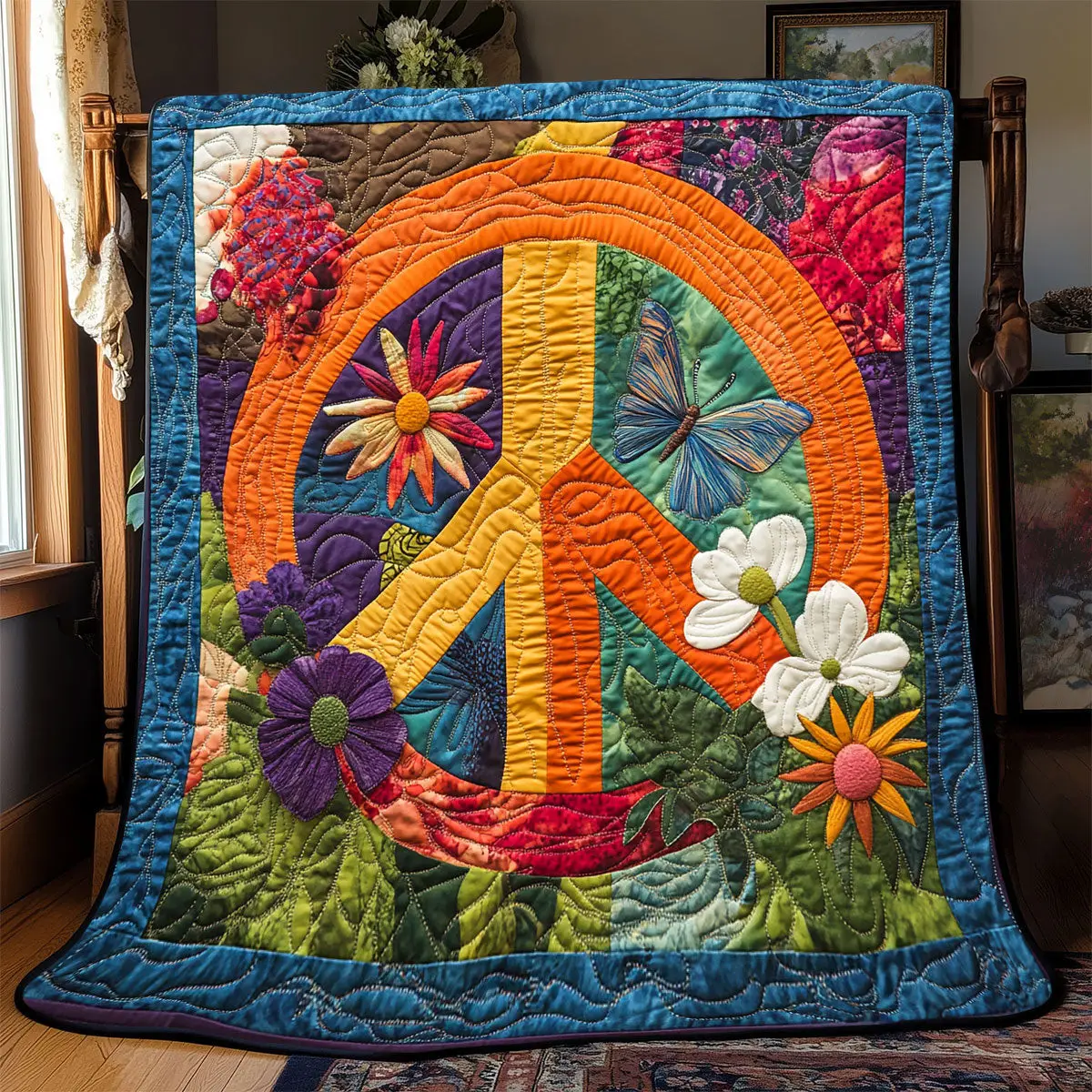 Peace Sign Flower Quilt Luxury Throw Blankets Gift Hippie Mother'sDay Gifts 2025