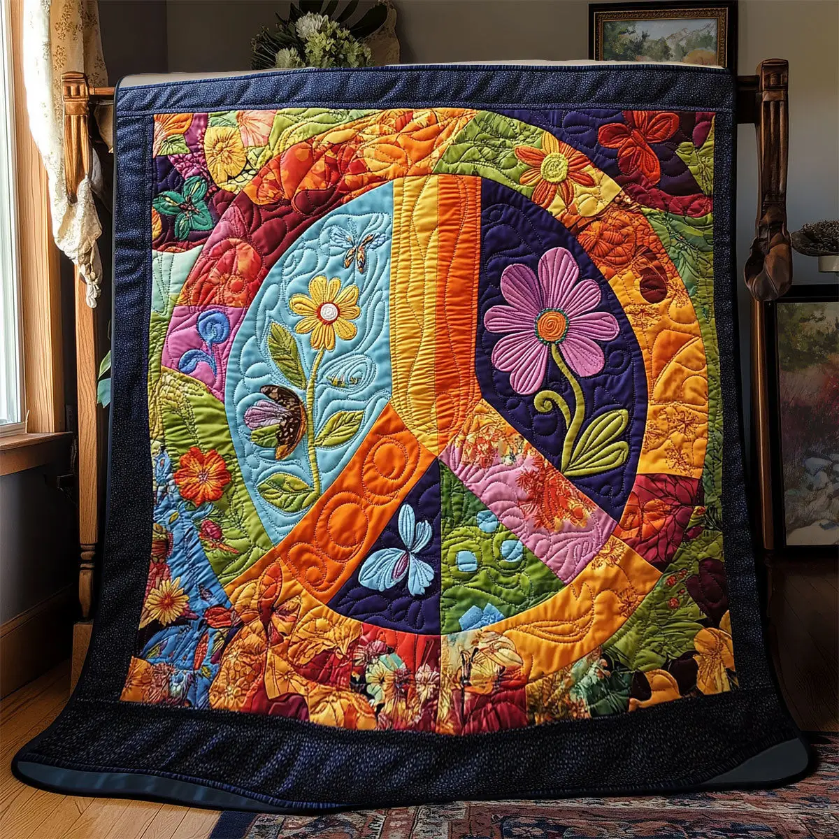 Peace Sign Flower Quilt Luxury Throw Blankets Unique Father'sDay Gifts