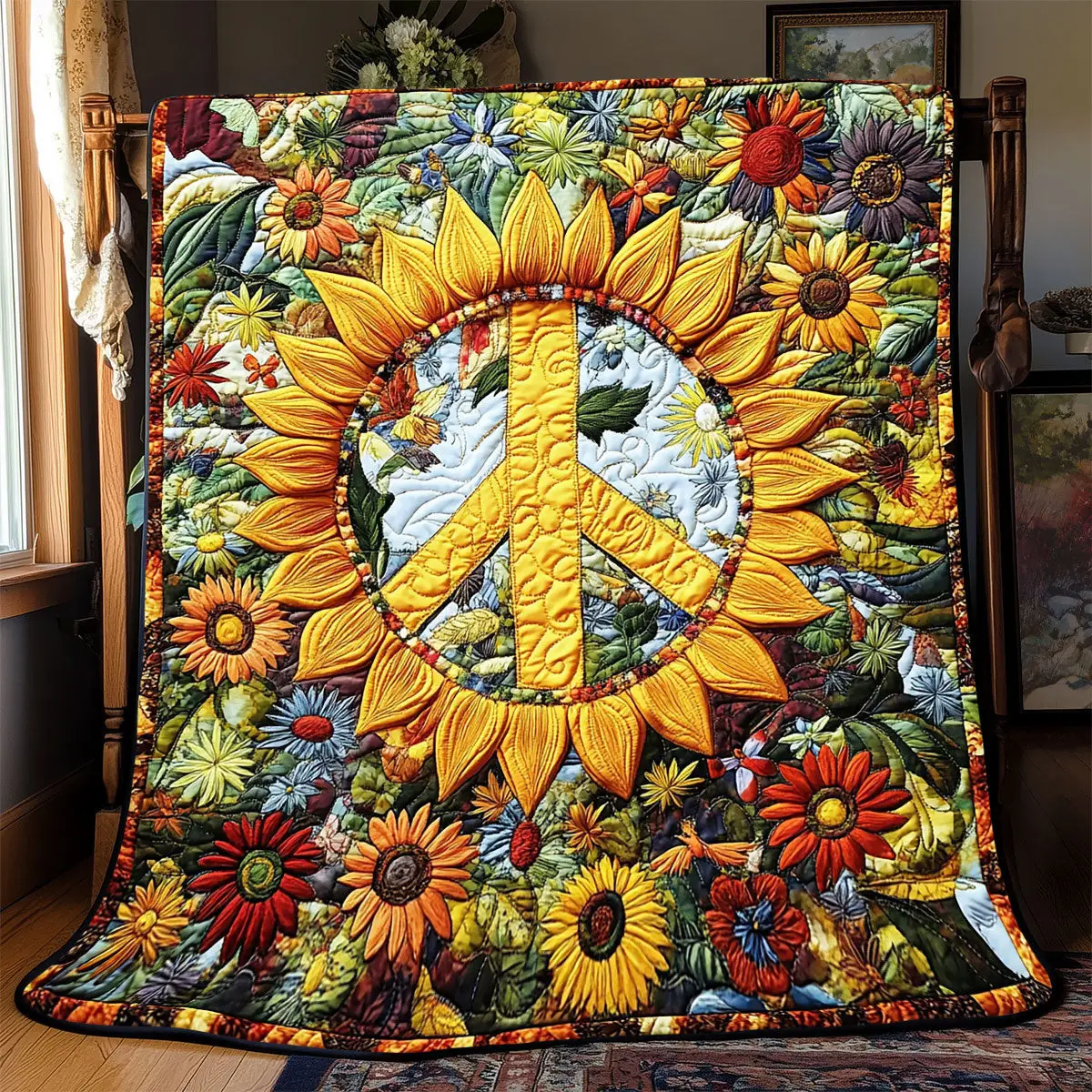 Peace Sign Suower Quilt Blankets Best Throw Blanket Mother's Day Presents For Mom Peace Sign Suower Quilt Blankets Best Throw Blanket Mother's Day Presents For Mom - Image 1