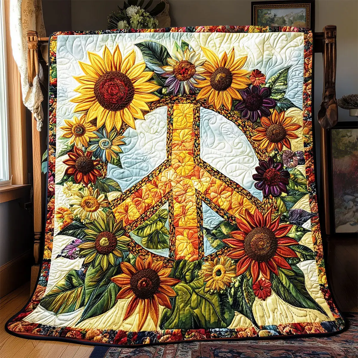 Peace Sign Suower Quilt Blankets Couch Good Gifts For Dads 50Th Birthday