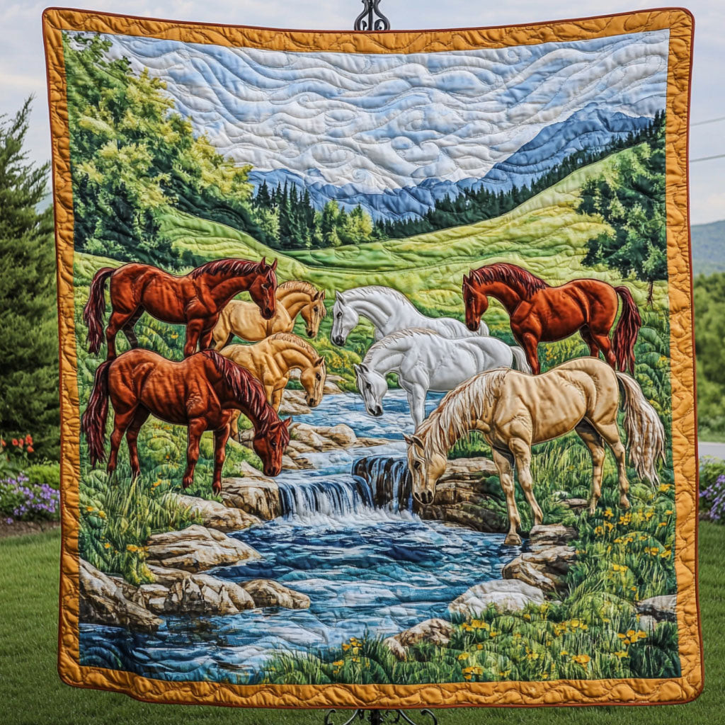 Peaceful Herd Quilted Blanket Best Throw Blanket Gift For Horse Lover Woman Peaceful Herd Quilted Blanket Best Throw Blanket Gift For Horse Lover Woman - Image 1