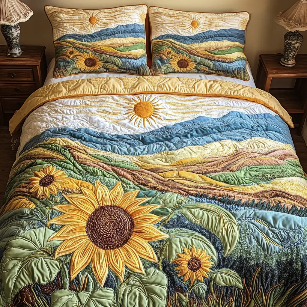 Peaceful Sunflowers Quilted Bedding Set Floral Bedding King Size Quilt Gift Ideas For New Moms