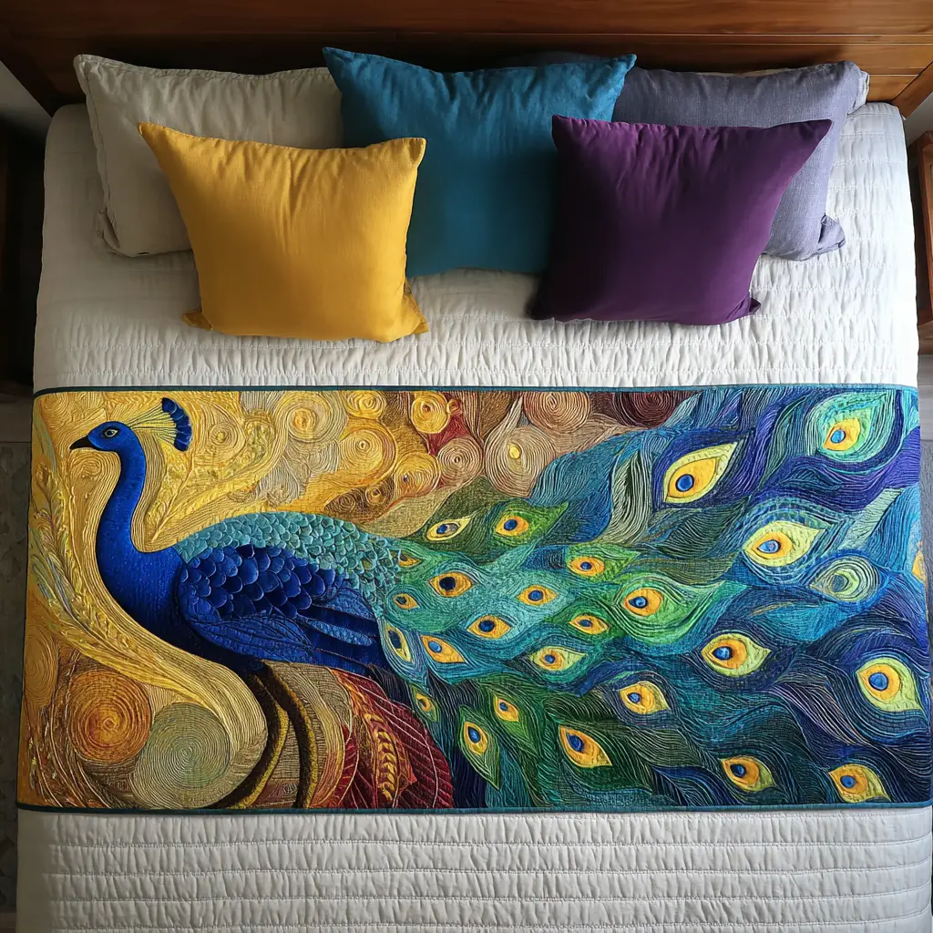 Peacock Charm Quilted Bed Runner Peacock Charm Beautiful Home Gift