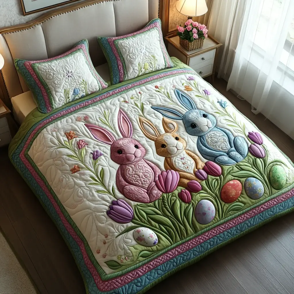 Peep Parade Quilted Bedding Sets Pastel Easter Egg Wall Decor Gift For Dad