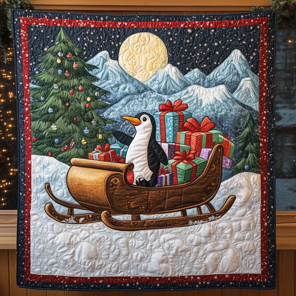 Penguin Santa Sleigh Quilt Practical Quilt Blanket Gift for Comfort and Style