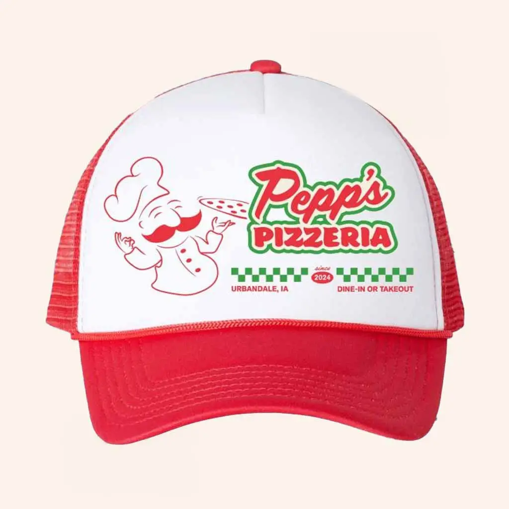 Peppe Pizzeria Merch Pepp’s Pizzeria Logo Trucker Hat Gifts For Pizza Lovers -WearandDecor