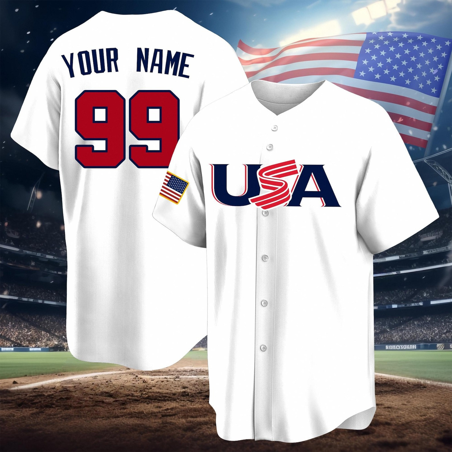 Personalised Team USA Baseball Jersey World Baseball Classic 2026 Merch USA WBC Merch White
