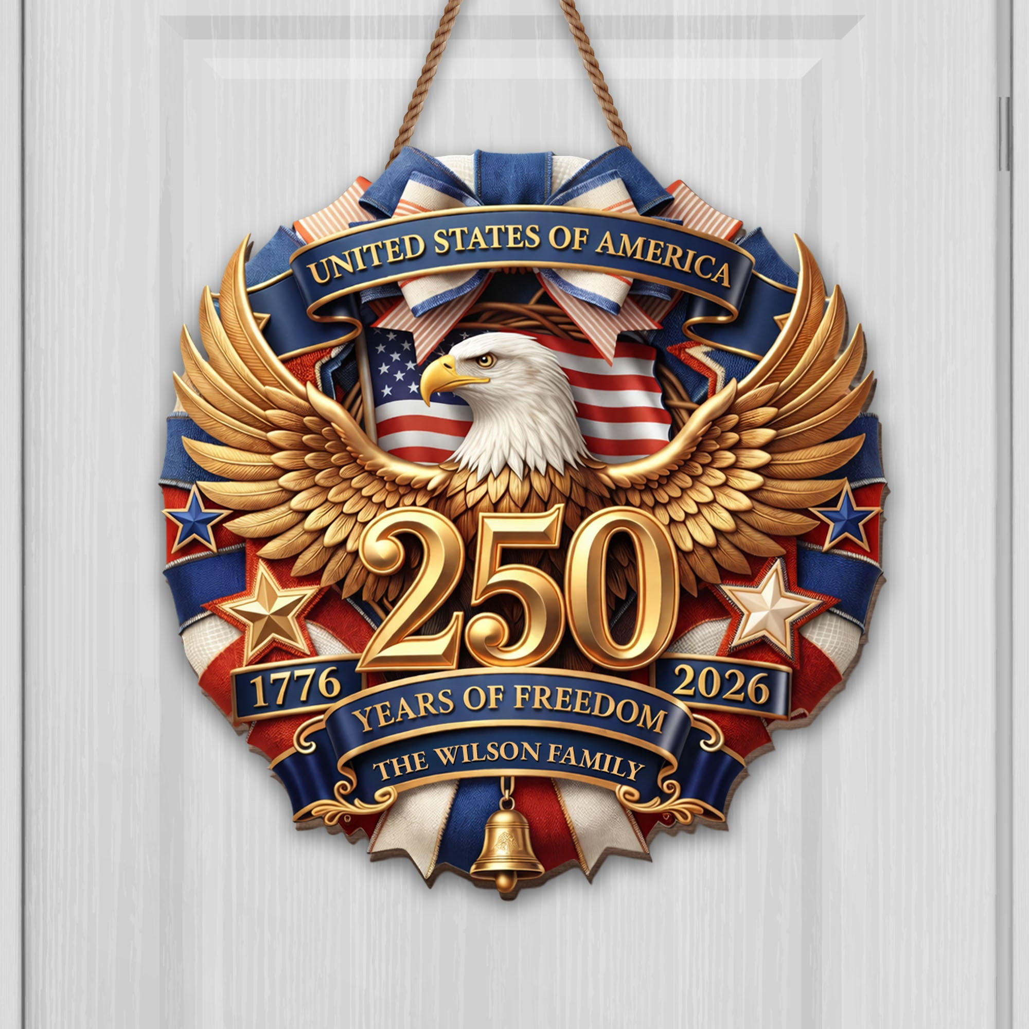 Personalized 1776 2026 250th Anniversary Freedom Eagle Flag Family Door Sign Patriotic Present
