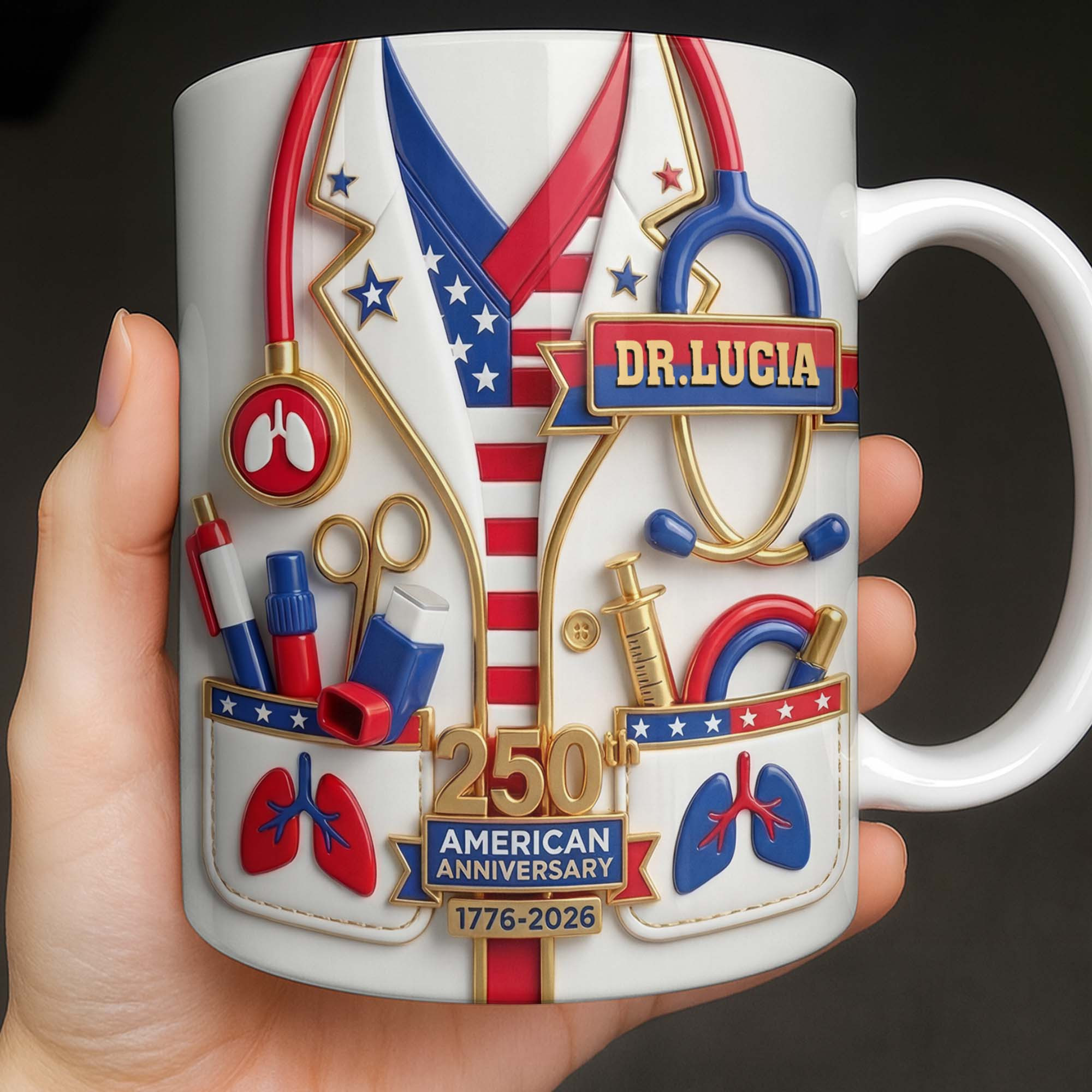 Personalized 250 Years American Anniversary Lab Coat Mug Gift for Doctors