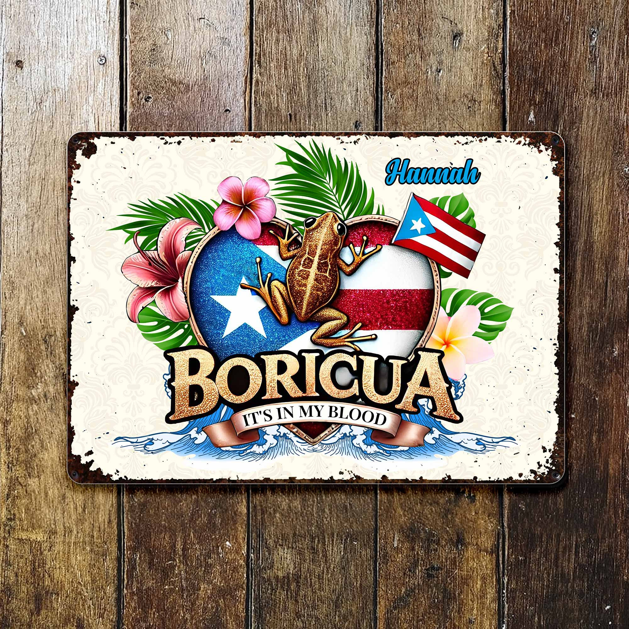 Personalized 250th Anniversary Boricua Its Blood Frog Flowers Metal Sign Gift For Friends Personalized 250th Anniversary Boricua Its Blood Frog Flowers Metal Sign Gift For Friends - Image 1