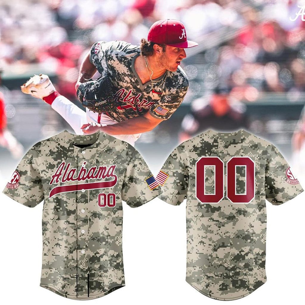 Personalized Alabama Crimson Tide 2026 Military Appreciation Camo Baseball Jersey Fan Merch