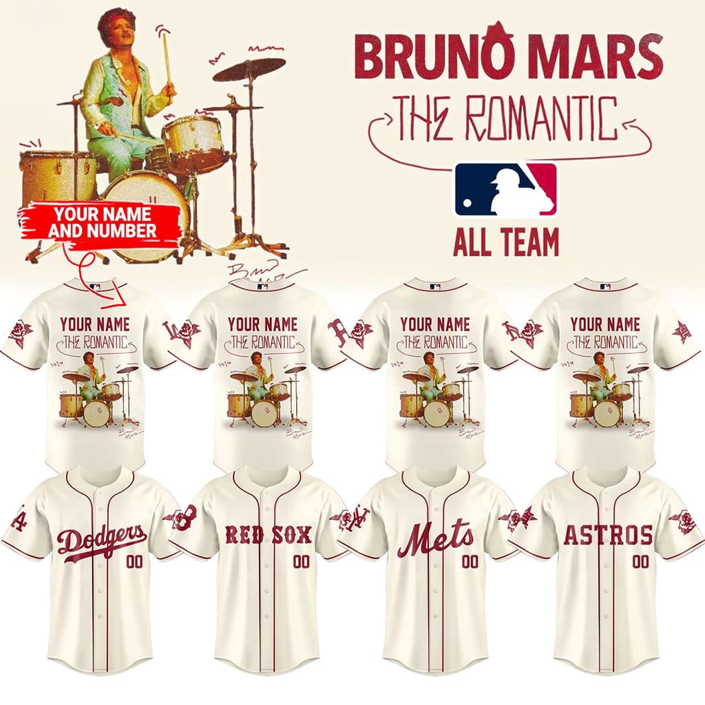Personalized All MLB Team X Bruno Mars The Romantic Tour 2026 Jersey Fan Merch Best Gifts