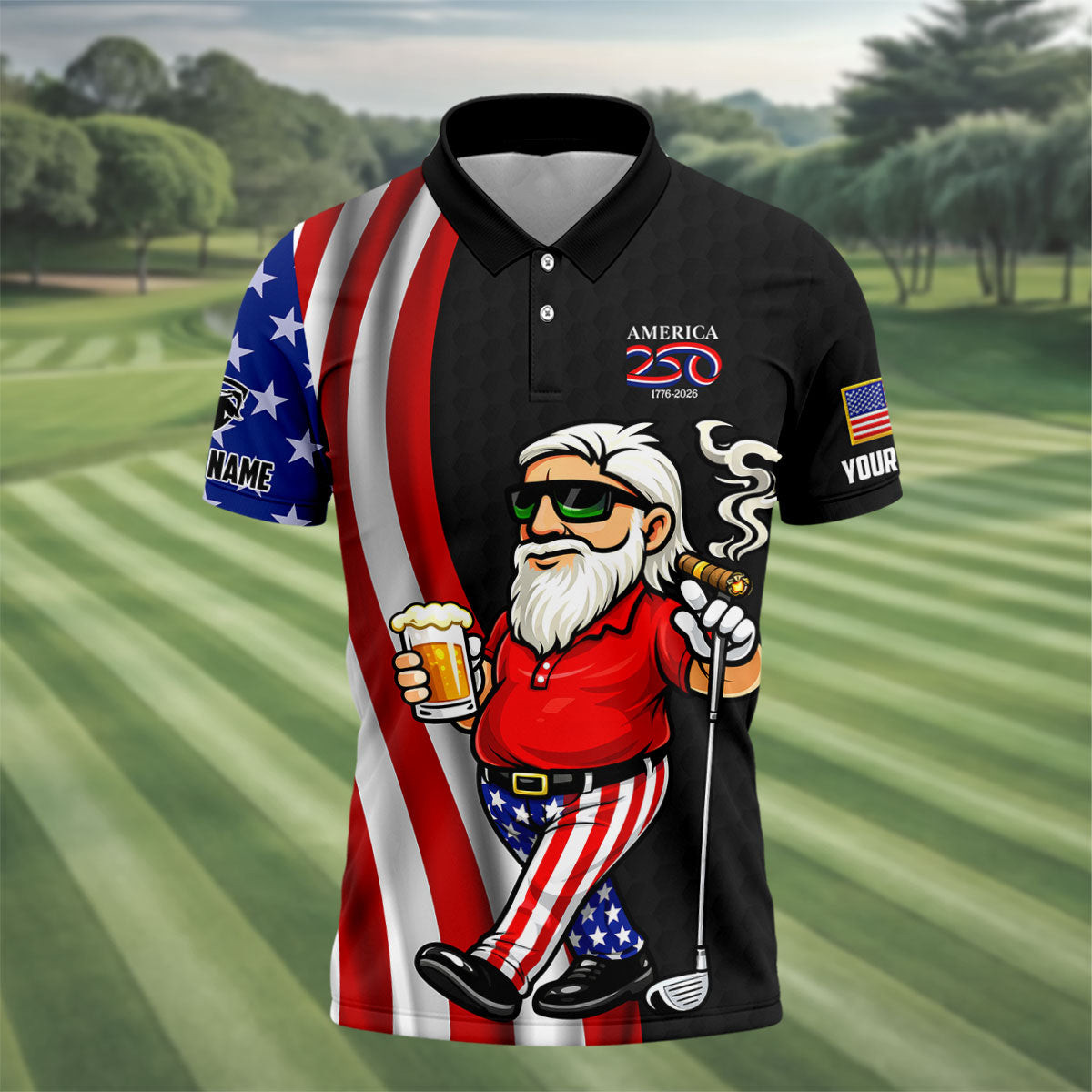 Personalized America 250 Patriotic Man 4th Of July Golf Polo Shirt Best Golf Shirt Present For Father