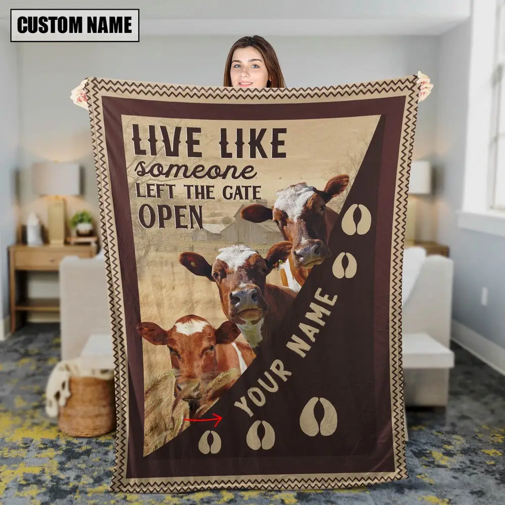 Personalized Ayrshires Live Like Someone Left The Gate Open Blanket Family Holiday Gifts