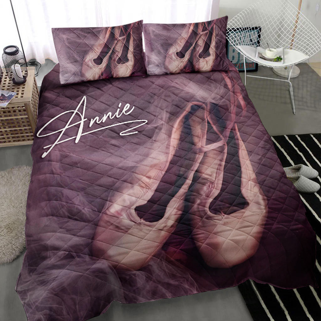 Personalized Ballet Quilt Bedding Set Ballet Shoes Dancing Dancer Pinky Smoke Custom Name Duvet Cover Set
