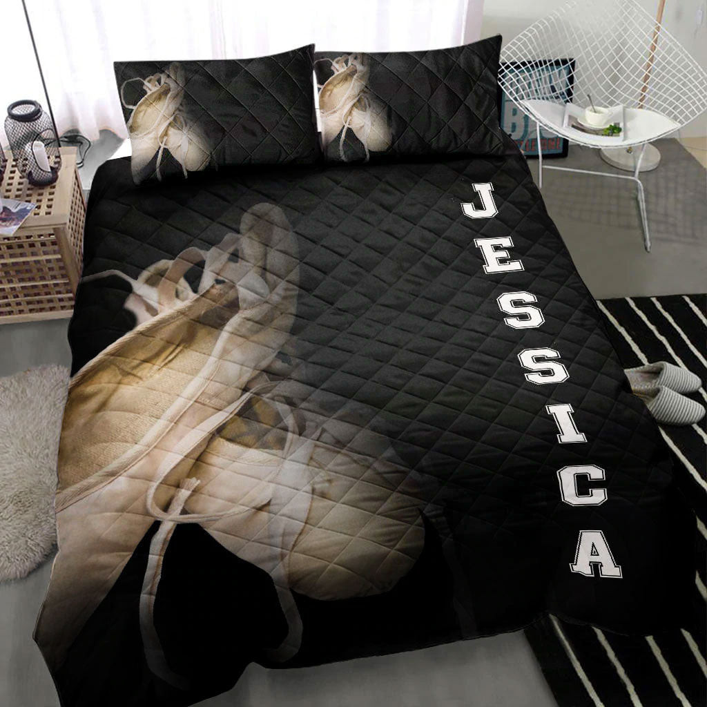 Personalized Ballet Quilt Bedding Set Ballet Shoes Swan Dancer Dancing Black Custom Name Duvet Cover Set