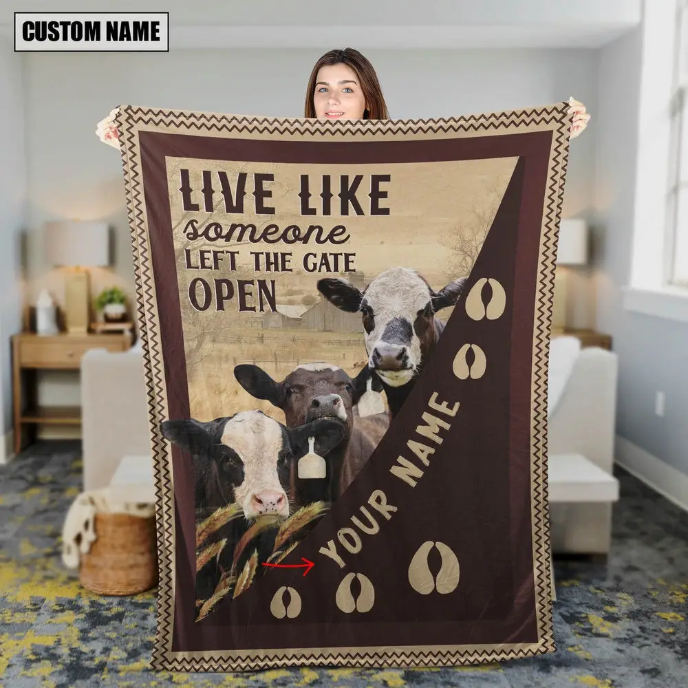Personalized Black Baldy Live Like Someone Left The Gate Open Blanket Family Holiday Gifts