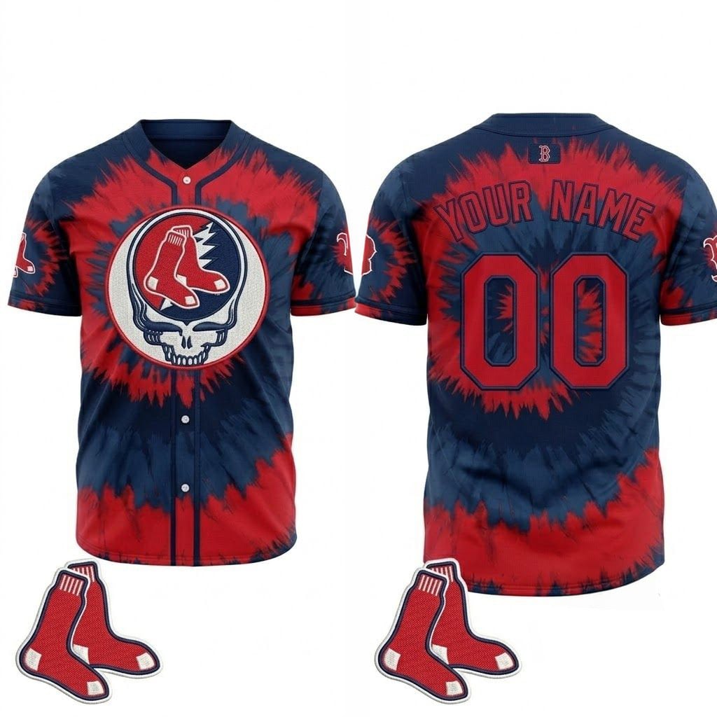 Personalized Boston Red Sox x Grateful Dead Baseball Jersey Red Sox Merch Brother Gifts