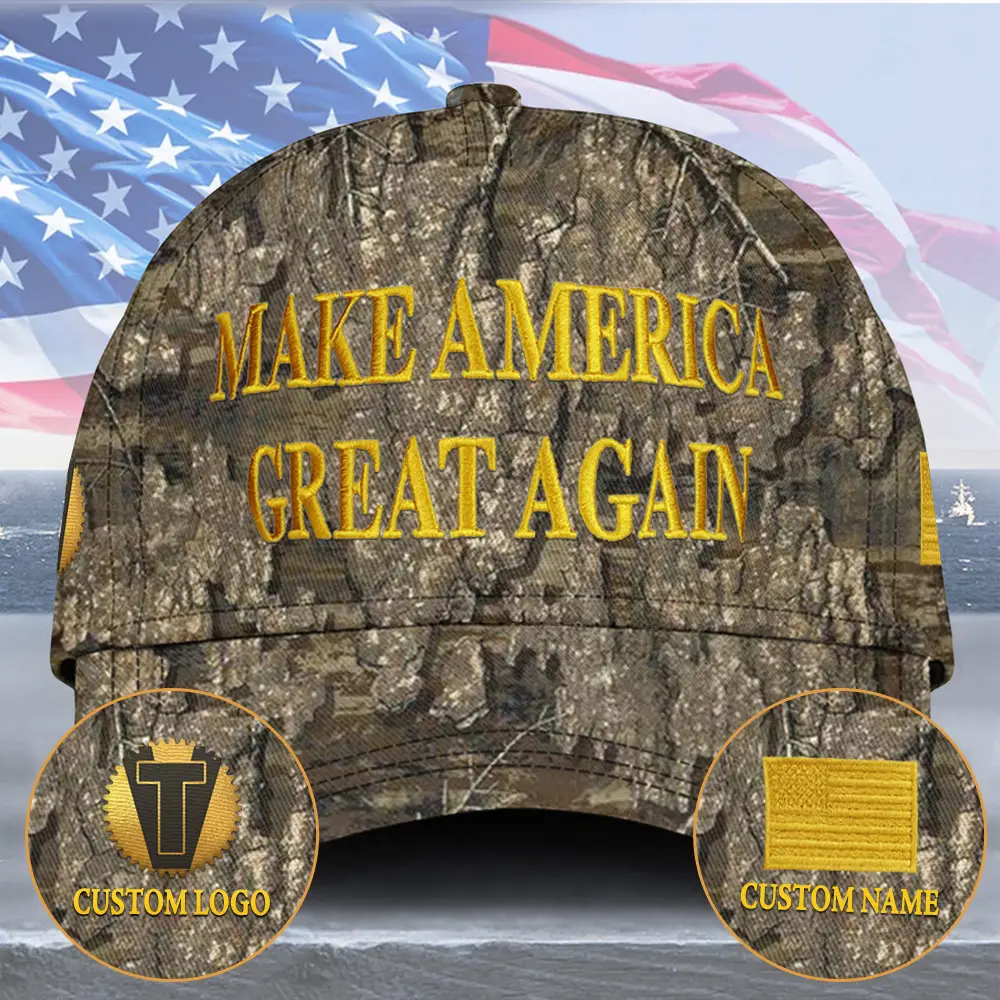 Personalized Camo Trump Hat Embroidered Gold Dark MAGA Hat Pro Trump 2024 Merch MAGA Gifts