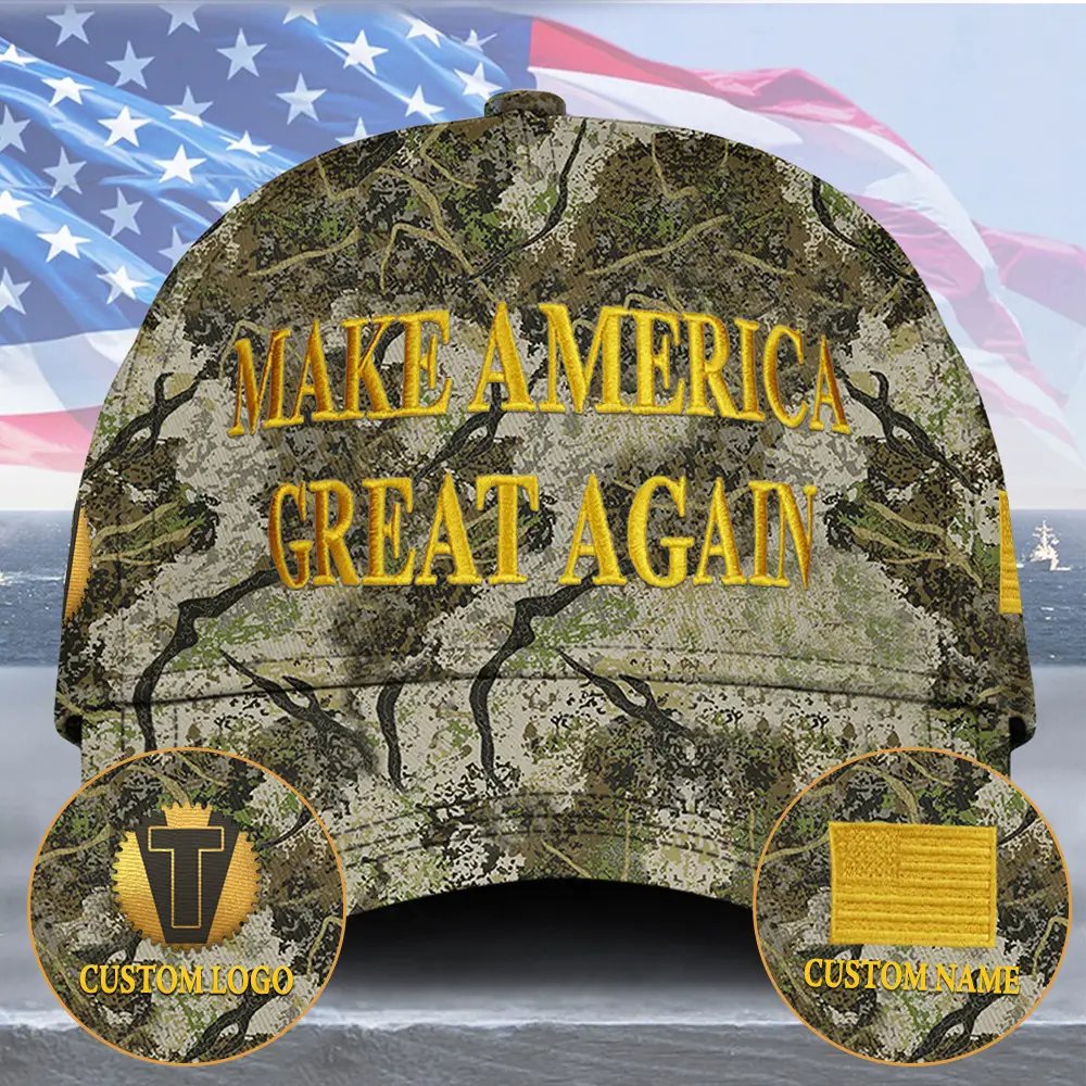 Personalized Camo Trump Hat Embroidered Gold Dark MAGA Hat Trump For President 2024 Merch
