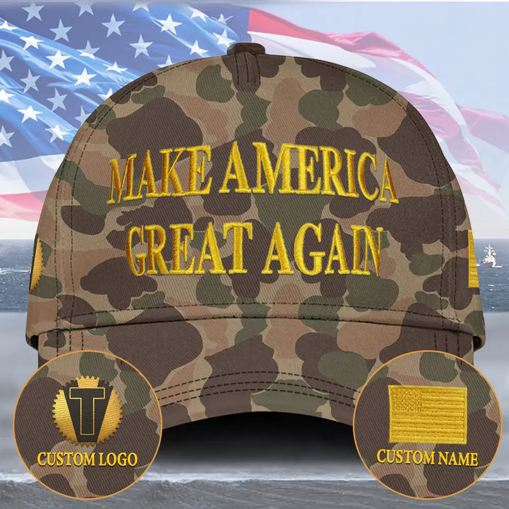 Personalized Camo Trump Hat Embroidered Make America Great Again Trump Cap Gold Dark MAGA Hat Personalized Camo Trump Hat Embroidered Make America Great Again Trump Cap Gold Dark MAGA Hat - Image 1
