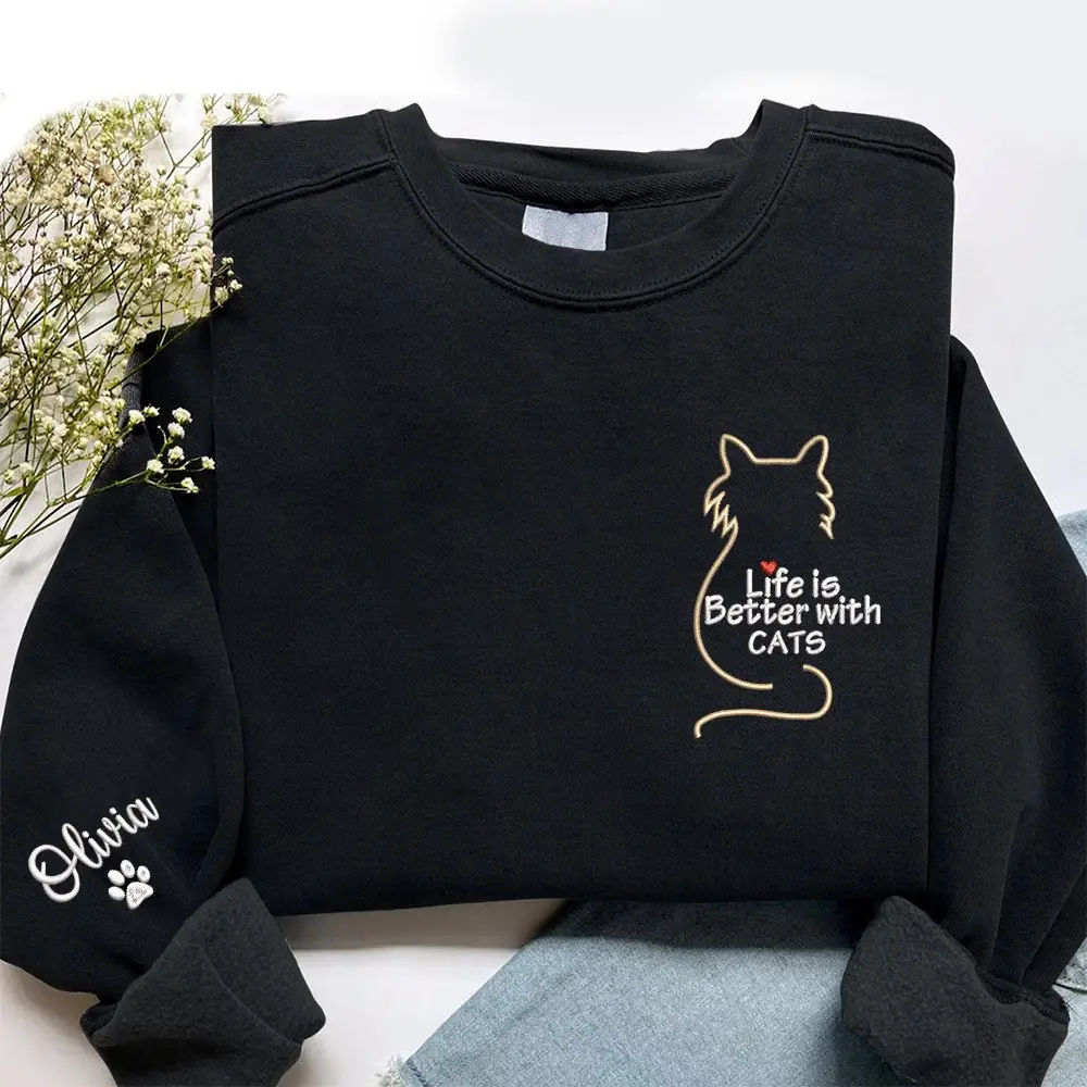 Personalized Cat Mom Sweatshirt Feline Lover Crewneck Cute Pet Parent Gift for Her Personalized Cat Mom Sweatshirt Feline Lover Crewneck Cute Pet Parent Gift for Her - Image 1
