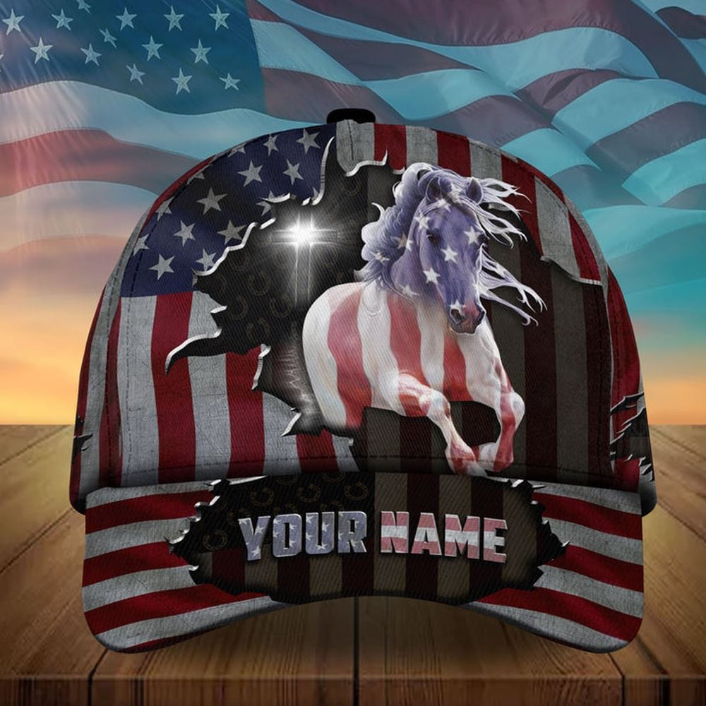 Personalized Cracked Us Flag Horse Cross American Flag Cap Farm Cap Farmer Baseball Cap