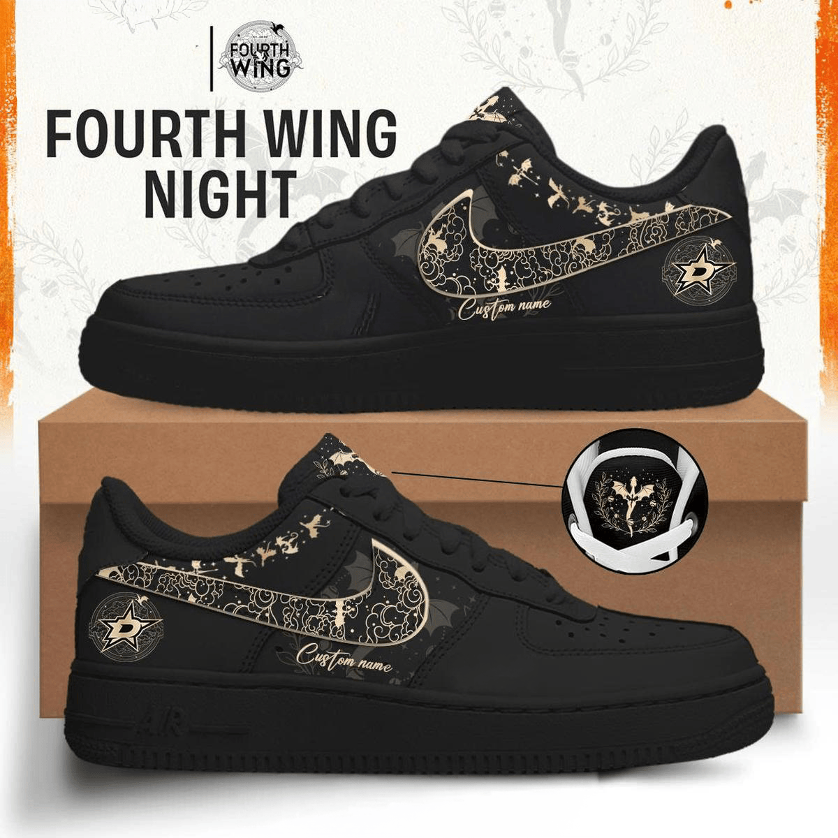 Personalized Dallas Stars Fourth Wing Night Air Force 1 Shoes Sneakers Dallas Stars Merch Gifts