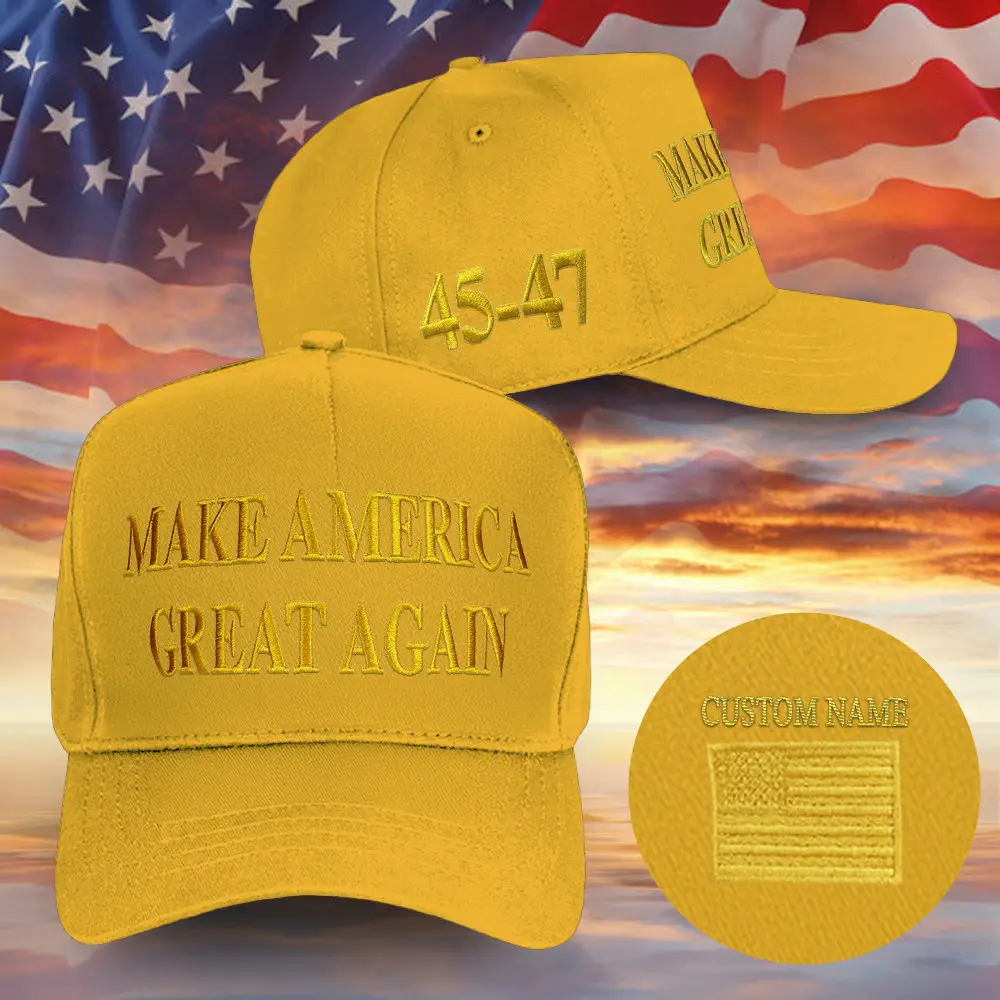 Personalized Elon Musk Gold MAGA Hat Trump Embroidered Golden Hat Trump 2024 Merch Headwear