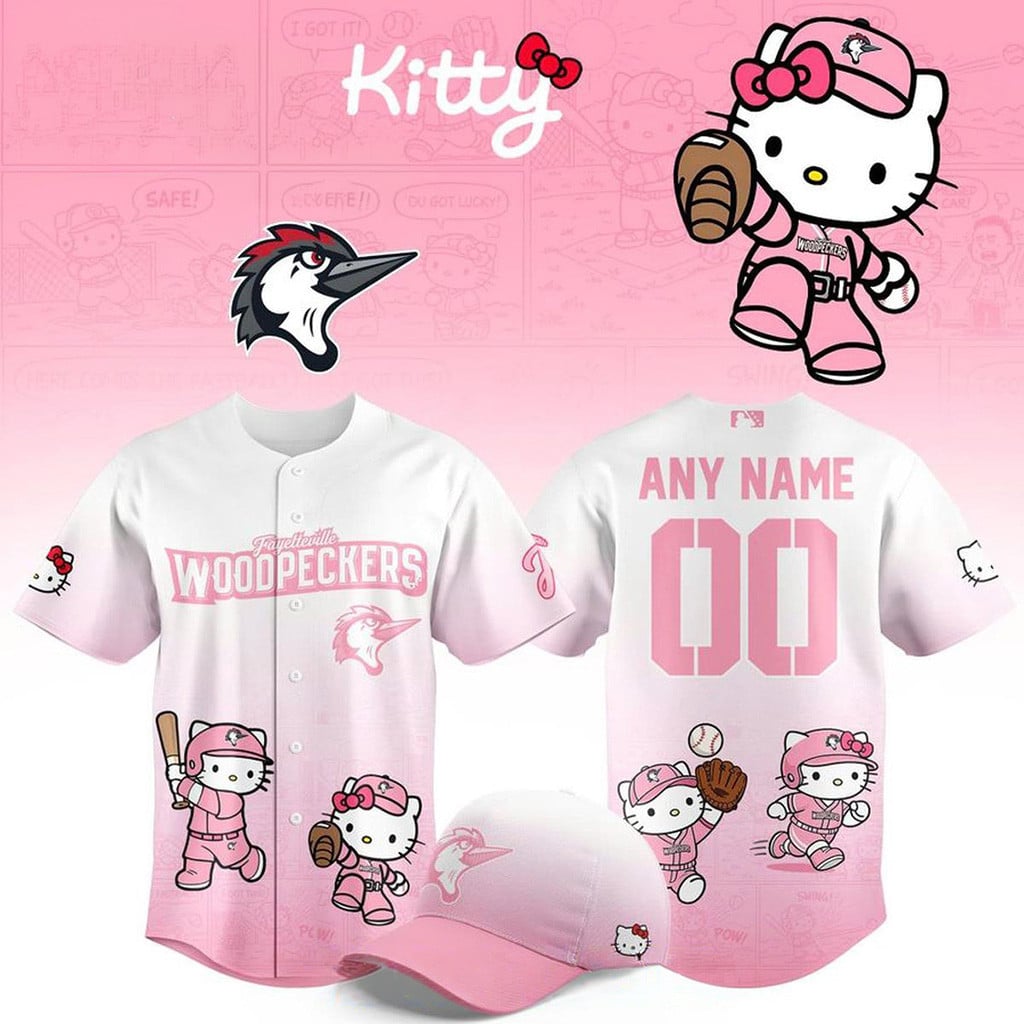 Personalized Fayetteville Woodpeckers X Hello Kitty 2026 Night Pink Baseball Jersey Fan Merch