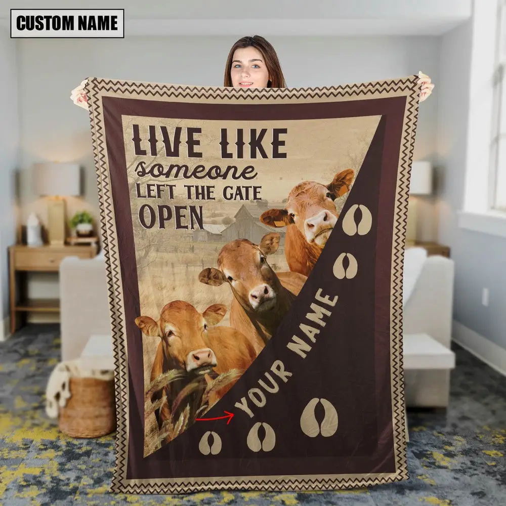 Personalized Fleckvieh Live Like Someone Left The Gate Open Blanket Family Holiday Gifts