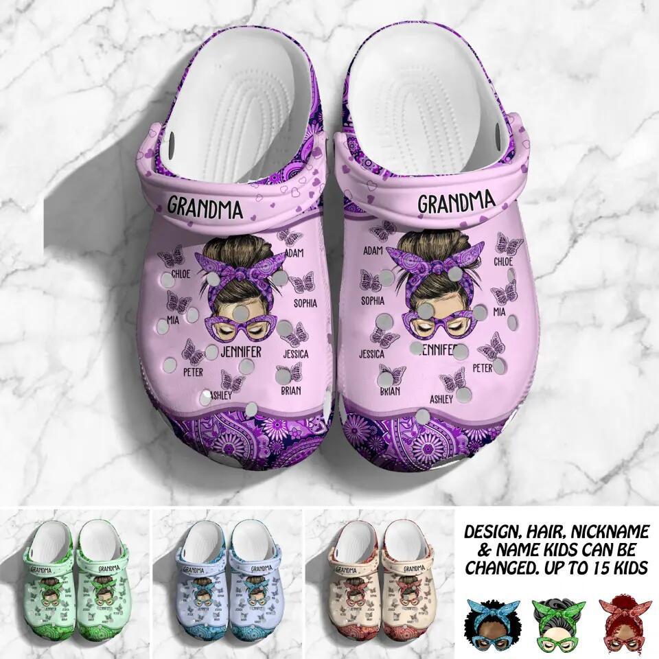 Personalized Grandma Aunt Nana Mom Kid Name Butterfly Clog Slipper Shoes Mother's Day Gifts For For Mom From Daughter
