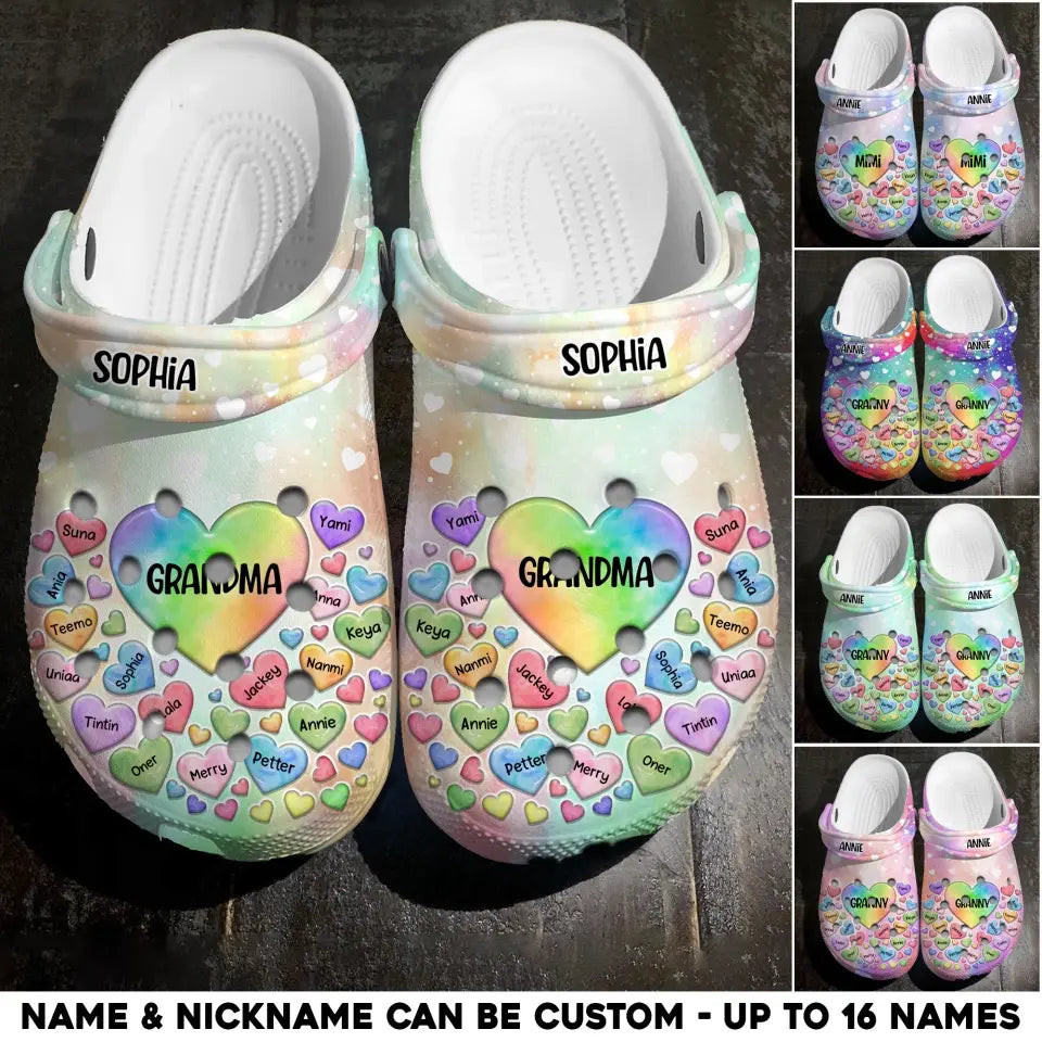 Personalized Grandma Heart With Name Family Gift Clog Slipper Shoes Mother's Day Gifts For Elderly