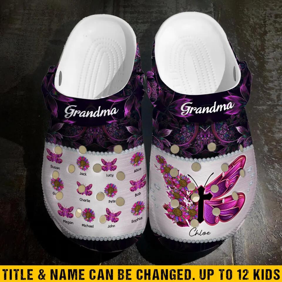 Personalized Grandma Mom Nana Aunt Butterfly Kid Name Suower Clog Slipper Shoes Mothers Day Gift For Friends