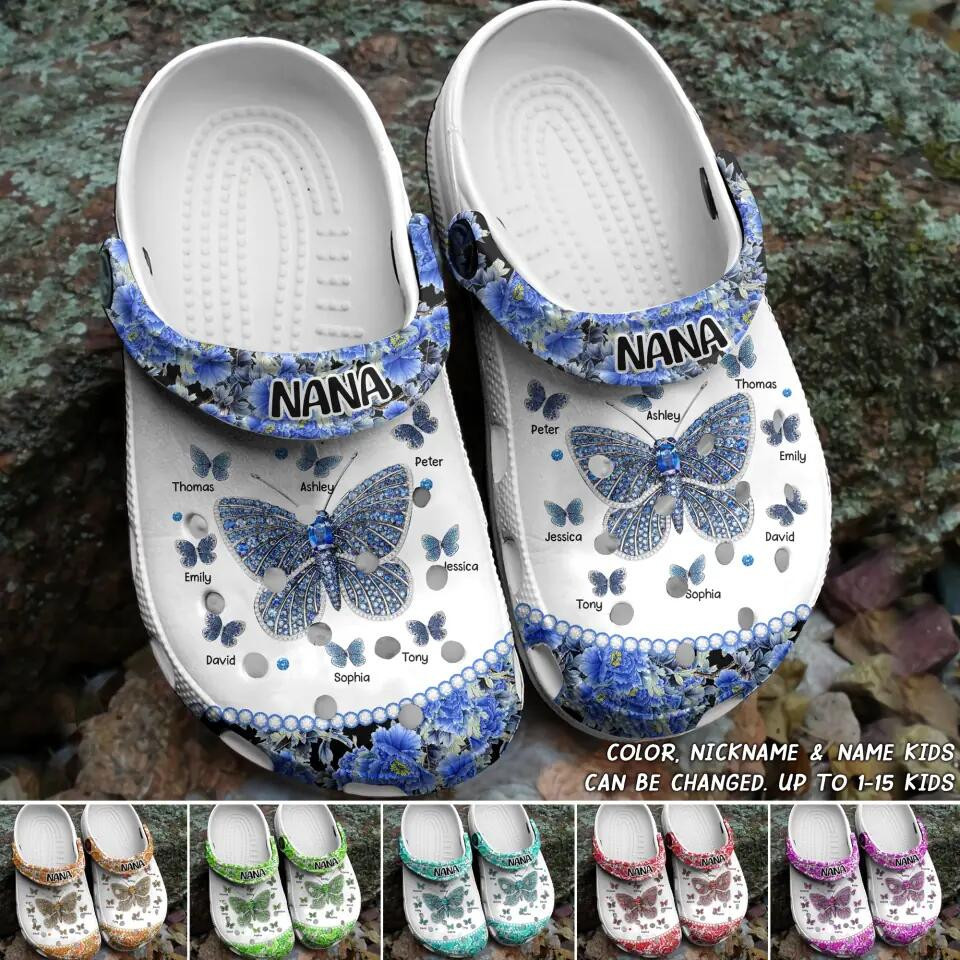 Personalized Grandma Nana Mom Aunt Butterfly Kid Name Clog Slipper Shoes Unique Mother's Day Gifts